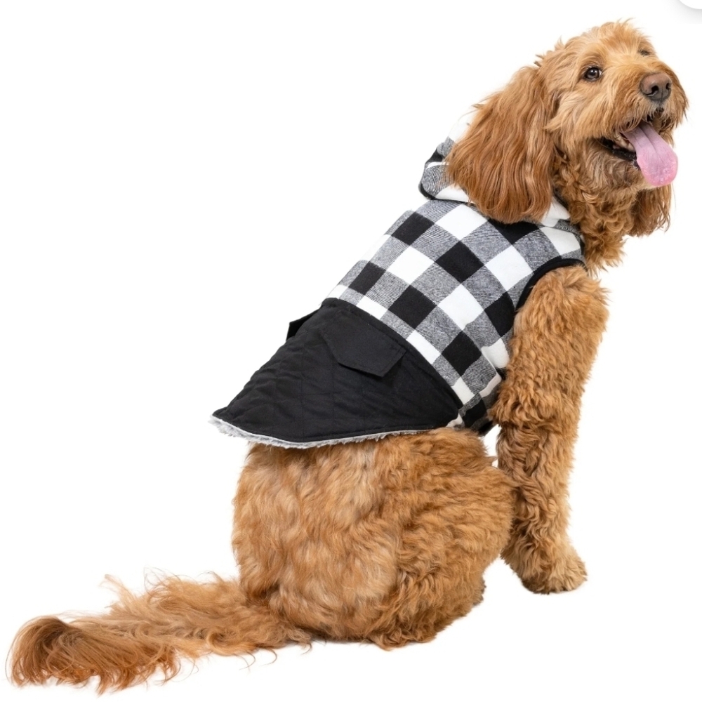 Vibrant Life Winter Coat for large Dogs, Buffalo Plaid, White & Black size M NWT